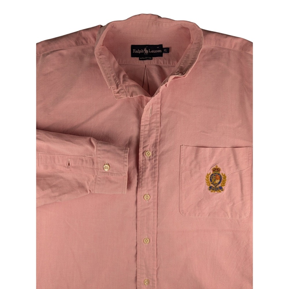 Ralph Lauren Oxford Shirt Mens XL Pink Crest Button‎ Down Long Sleeve